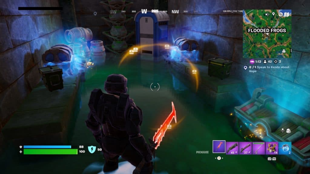 A screenshot featuring everything you can find inside Fortnite's hidden Flooded Frogs vault.