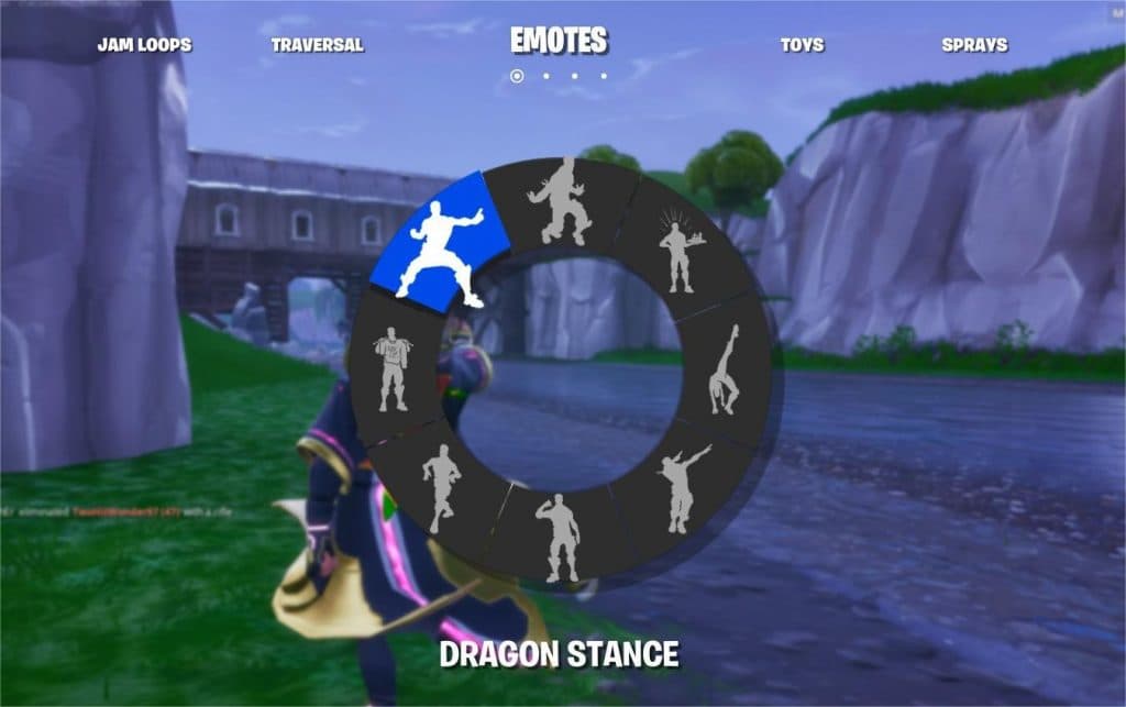 Fortnite's emote wheel in-game