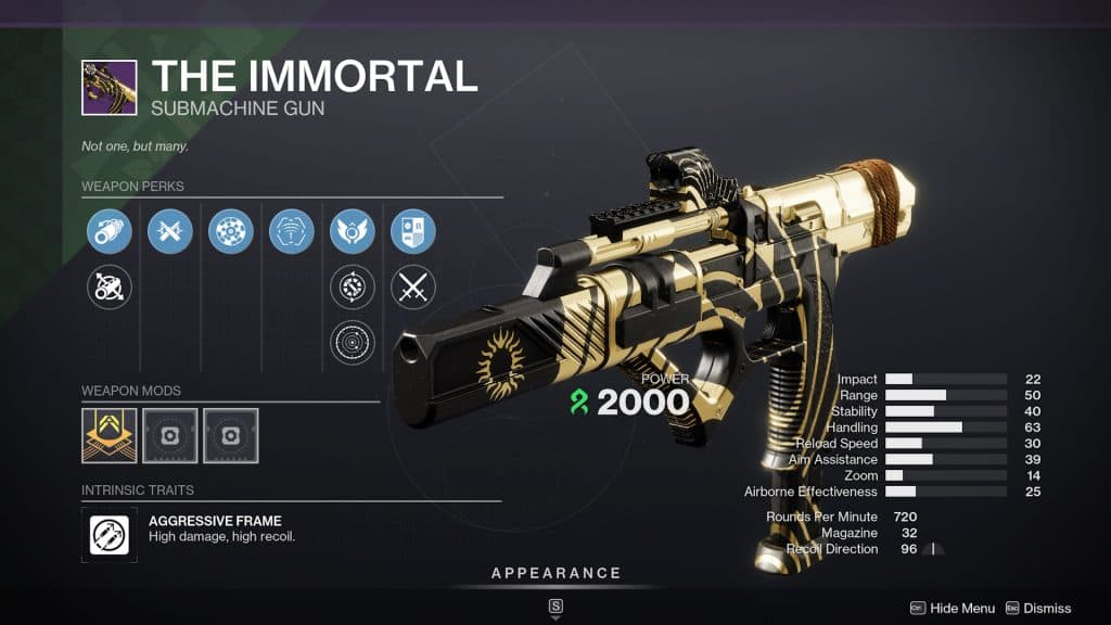 The Immortal PvP god roll in Destiny 2.