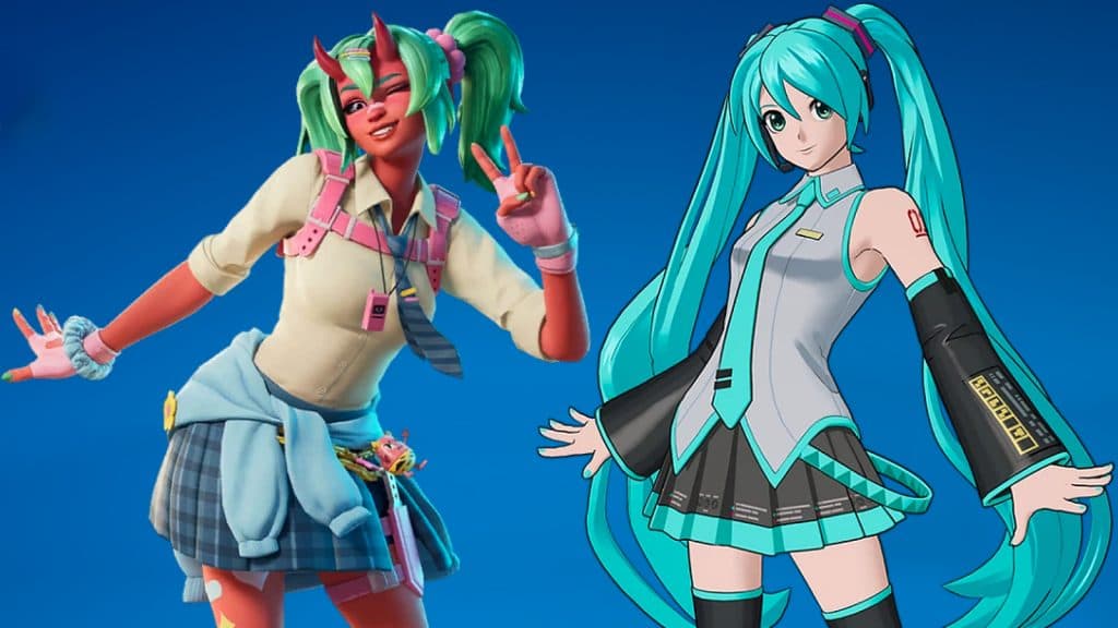 Nemia and Hatsune Miku skins in Fortnite.