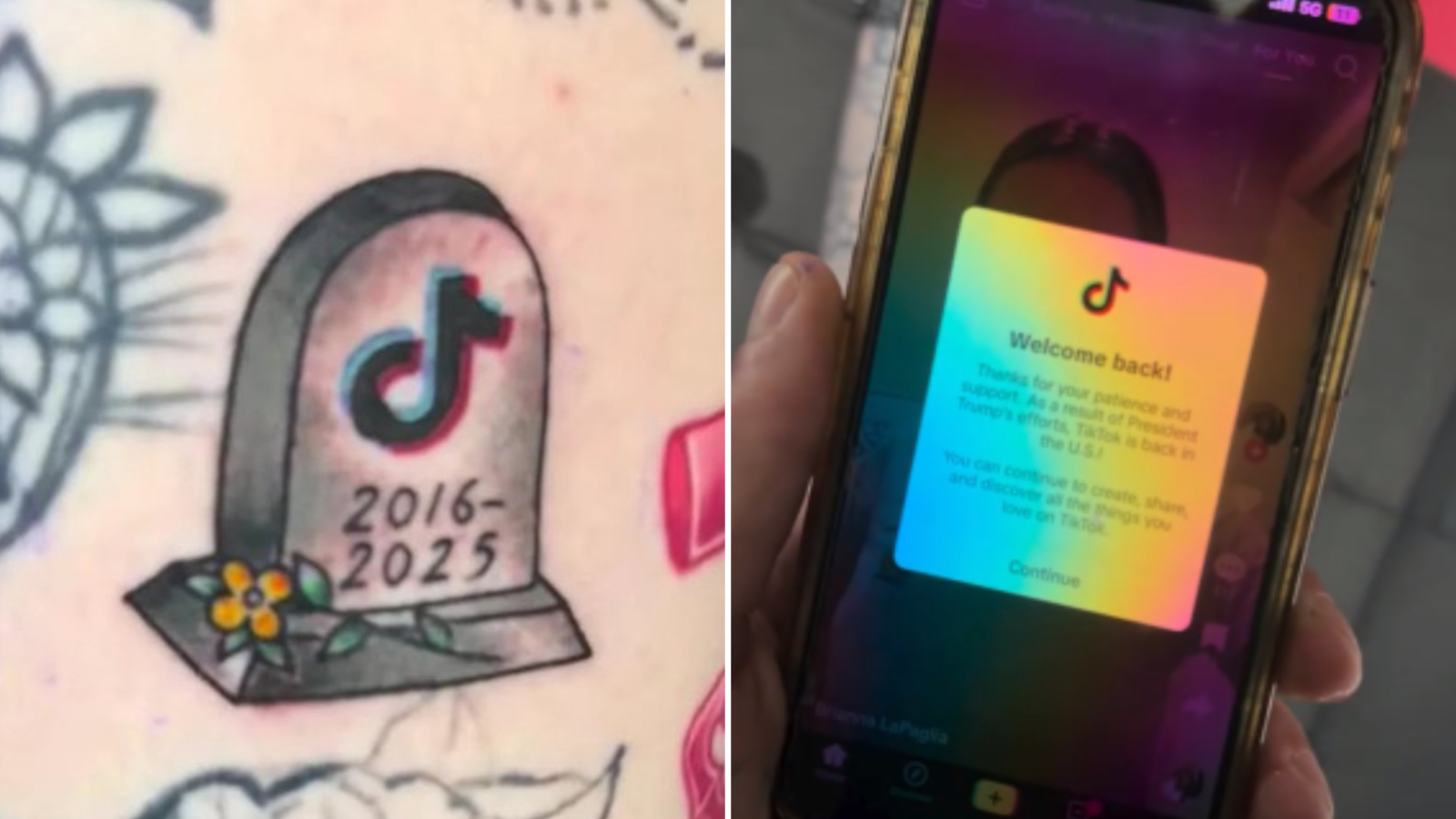 Woman roasted over “RIP TikTok” tattoo that goes viral as app unbanned moments after getting inked