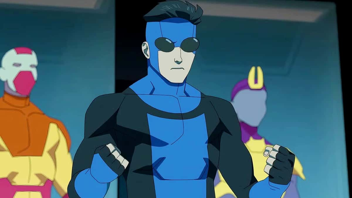 A screenshot of Mark's blue suit in Invincible Season 3