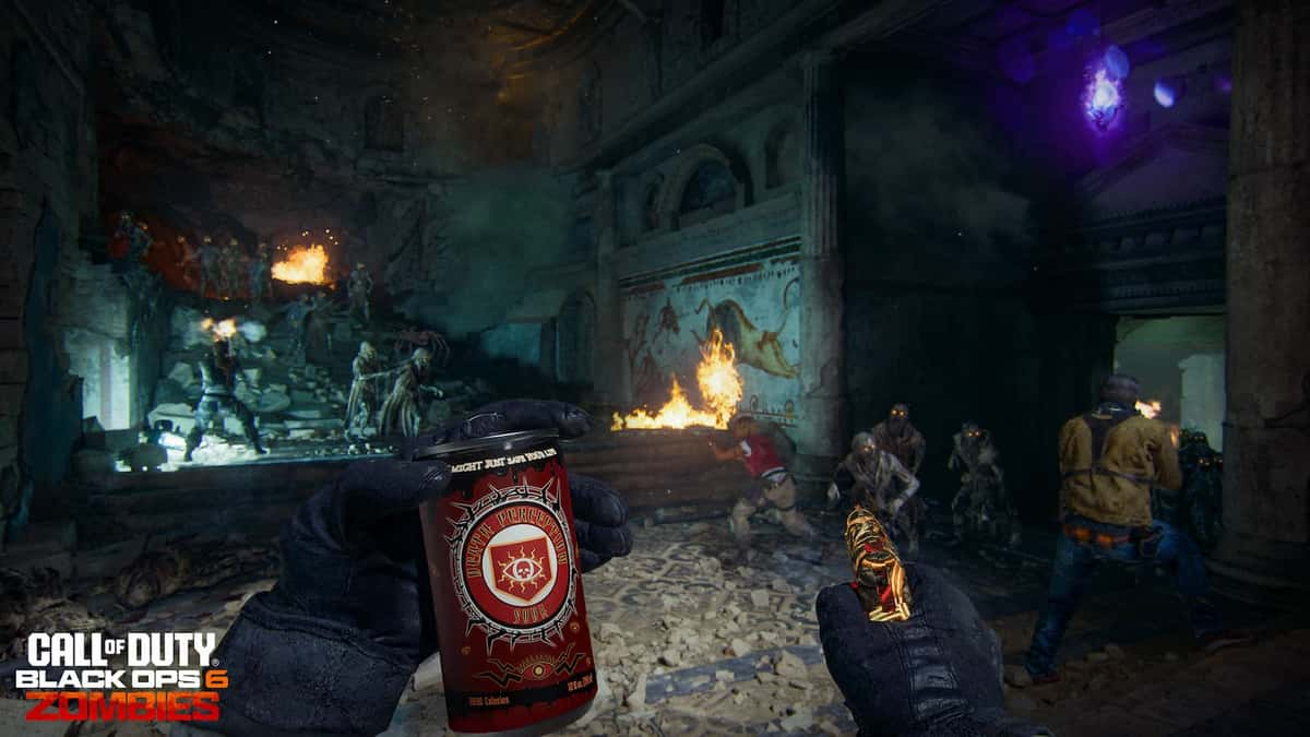 An operator using Death Perception Perk-a-Cola in Black Ops 6 Zombies