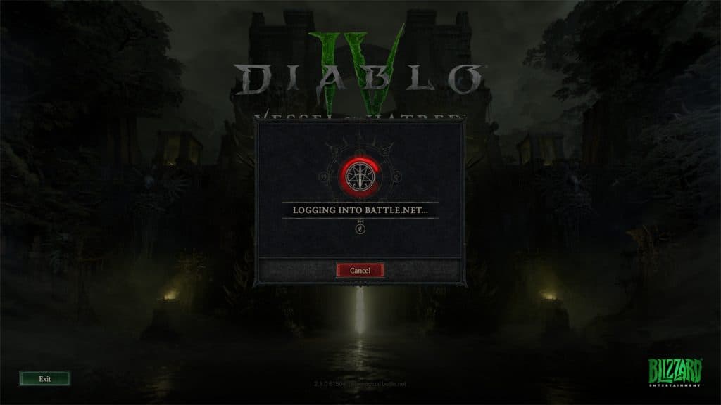 Diablo 4 log in screen