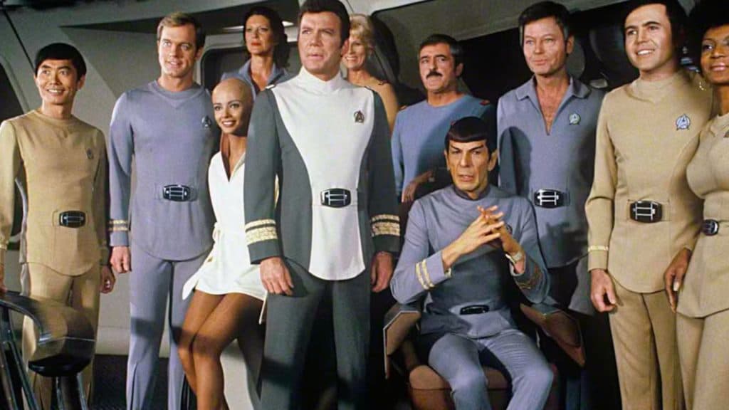 The cast of Star Trek the motion picture pose for a photo.