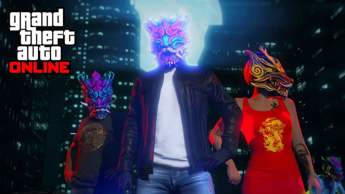 GTA Online characters in Lunar New Year outfits walking