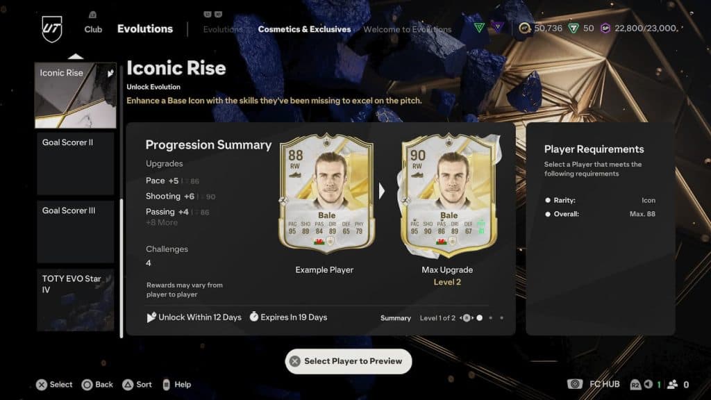 Gareth Bale Iconic Rise Evolution upgrade path in EA FC 25