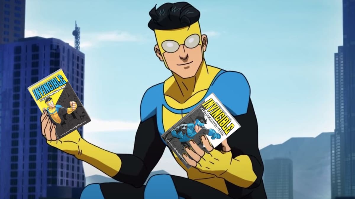 Mark Grayson holding the Invincible Compendiums in Invincible