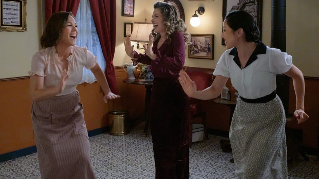 Elizabeth, Rosemary, and Mei dance in When Calls the Heart Season 12