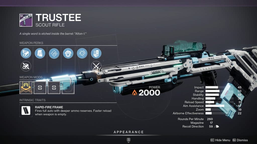 A Trustee god roll in Destiny 2.