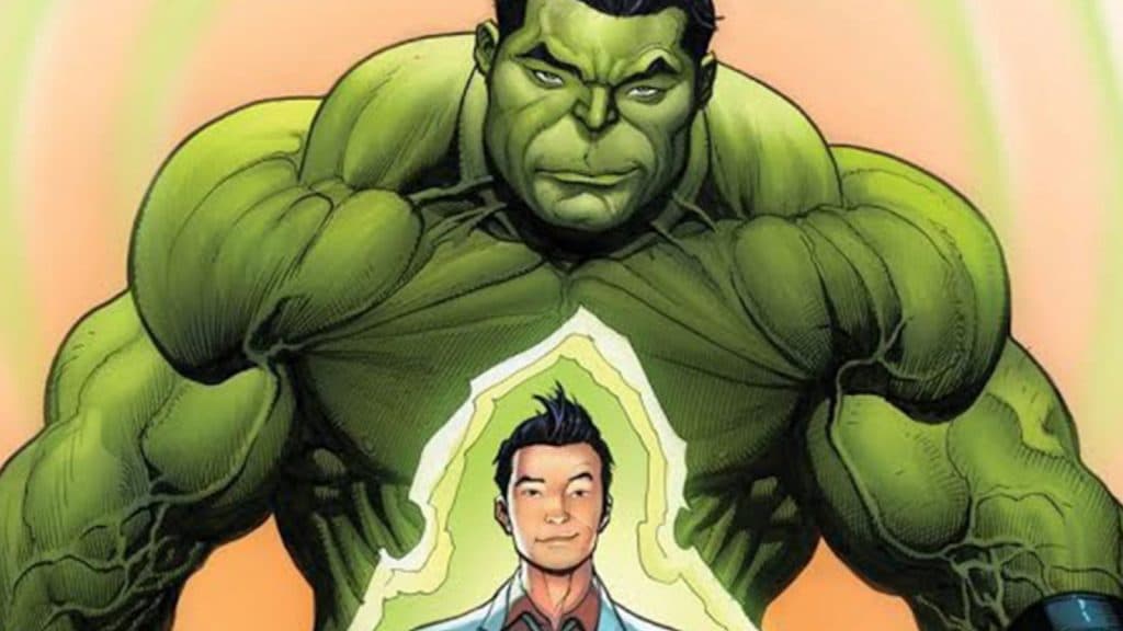 Amadeus Cho turns into the Hulk with a smug look on his face.