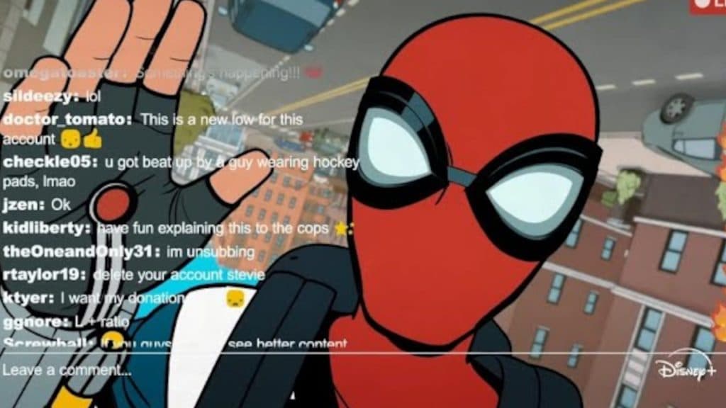 Spider-Man poses on a livestream