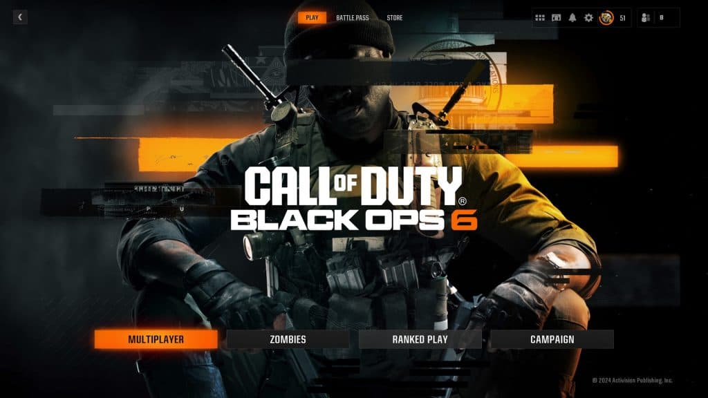 Opening menu of Call of Duty: Black Ops 6.