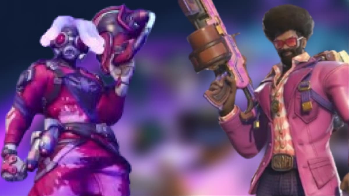 A screenshot featuring the Cyber DJ Lucio and Flirty Baptiste skins in Overwatch 2.