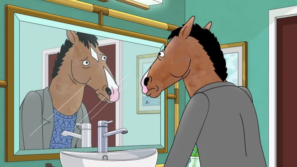 BoJack Horseman looking in a mirror