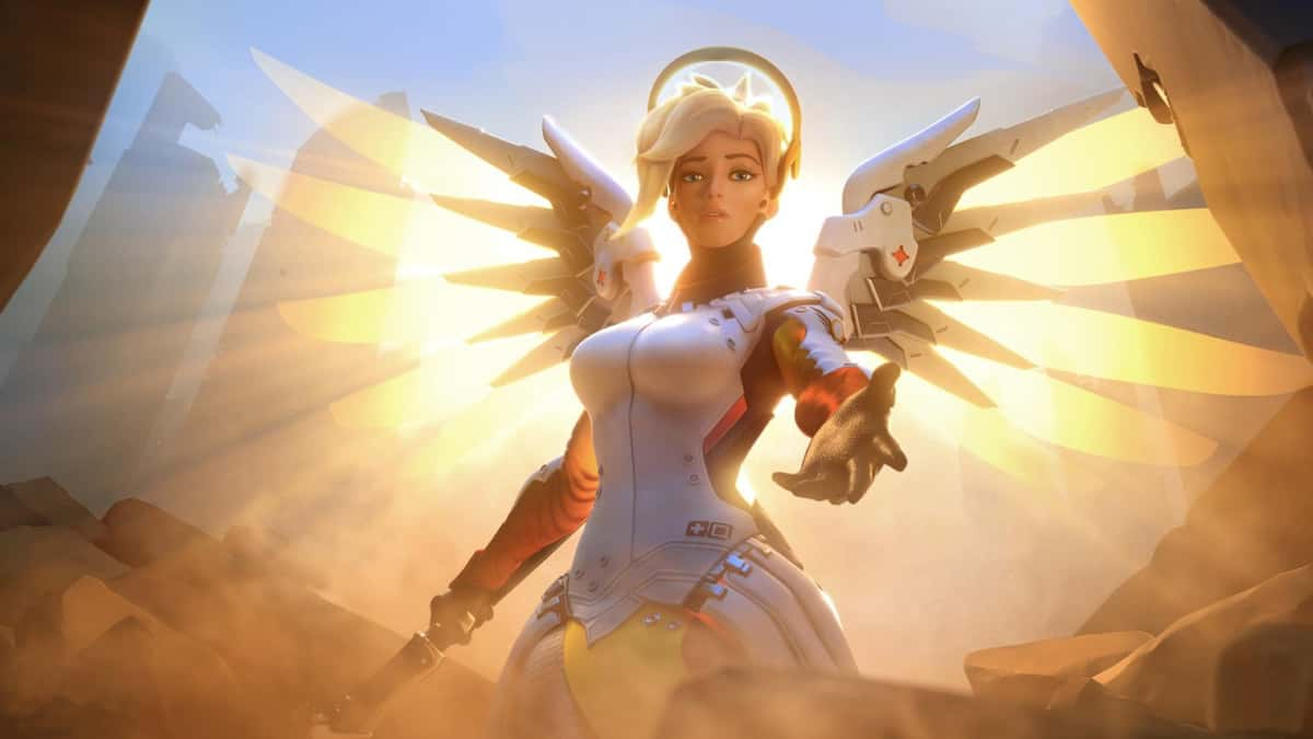 mercy from overwatch with hand outstretched