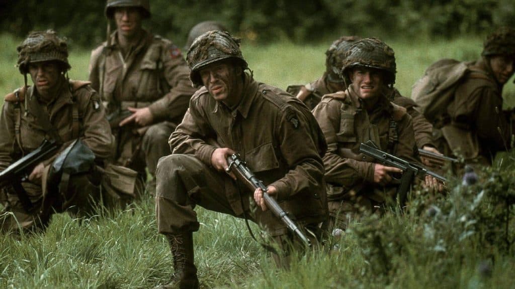 Damian Lewis and the cast of Band of Brothers