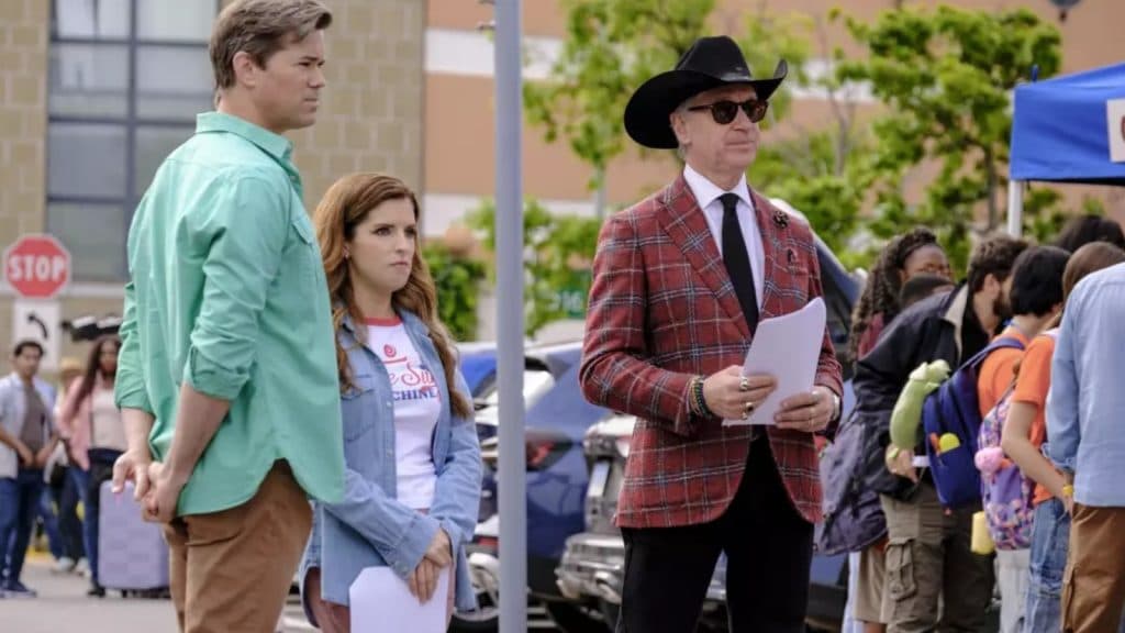 Paul Feig in a cowboy had and sunglasses on Another Simple Favor set.