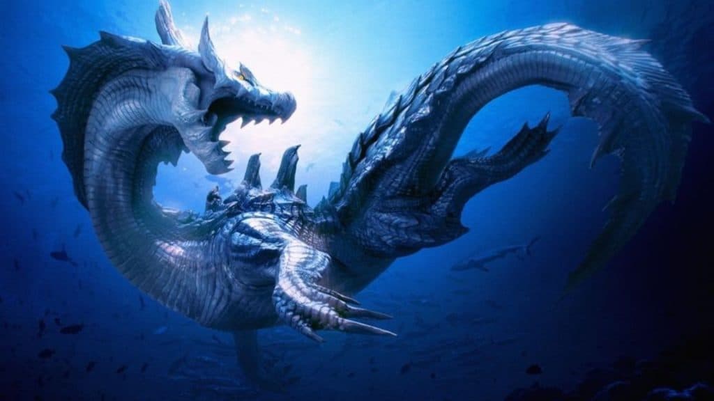 Lagiacrus swimming in the ocean