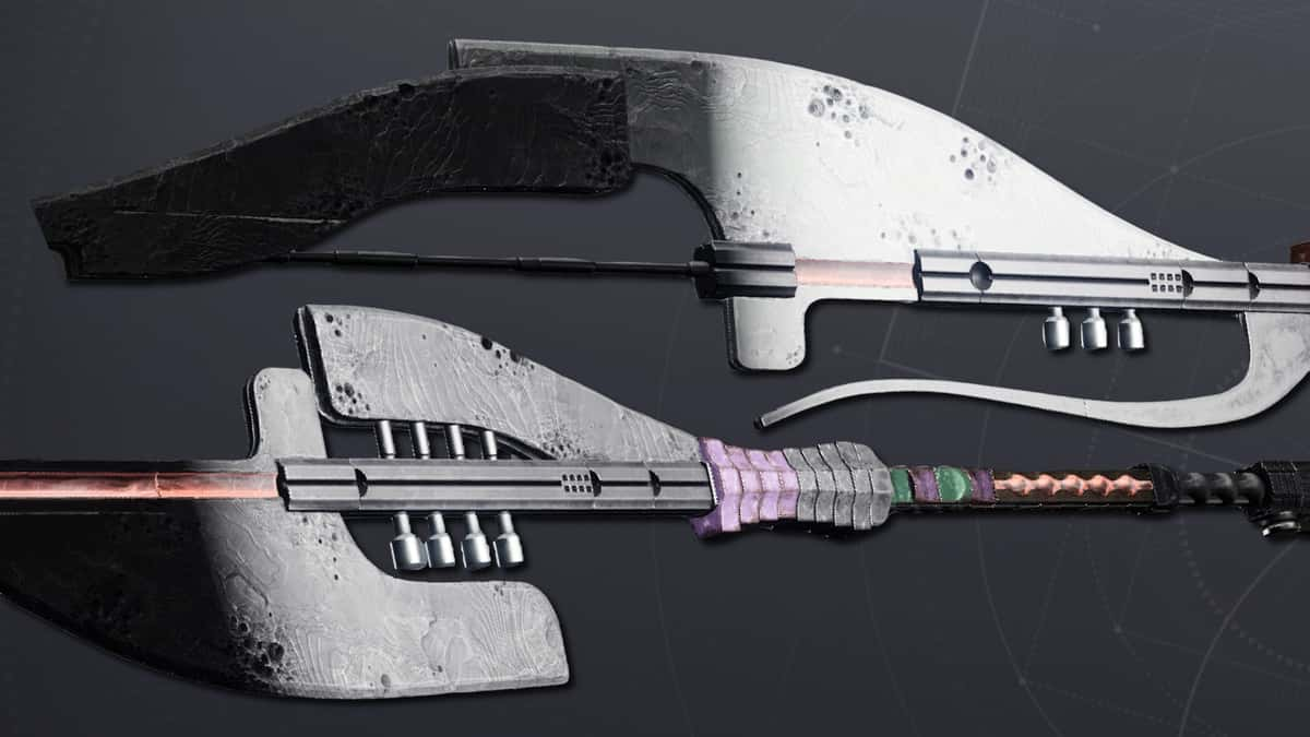 A side profile of the Edge of Action and Edge of Intent exotic glaives in Destiny 2.