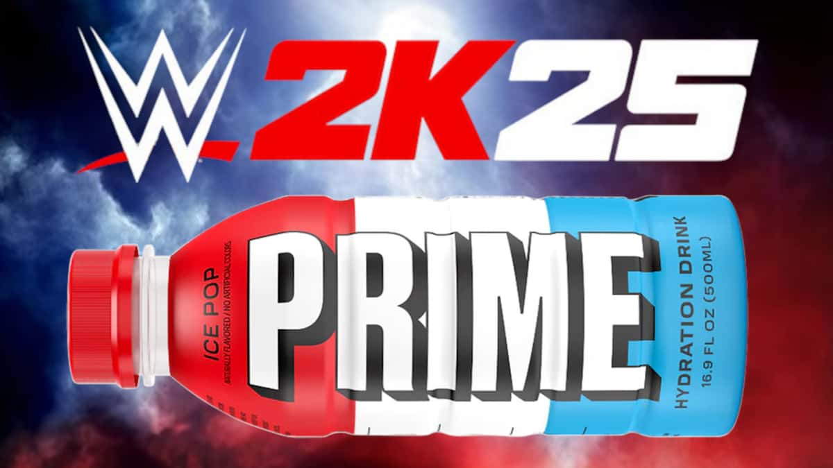 wwe 2k25 logo with prime hydration bottle