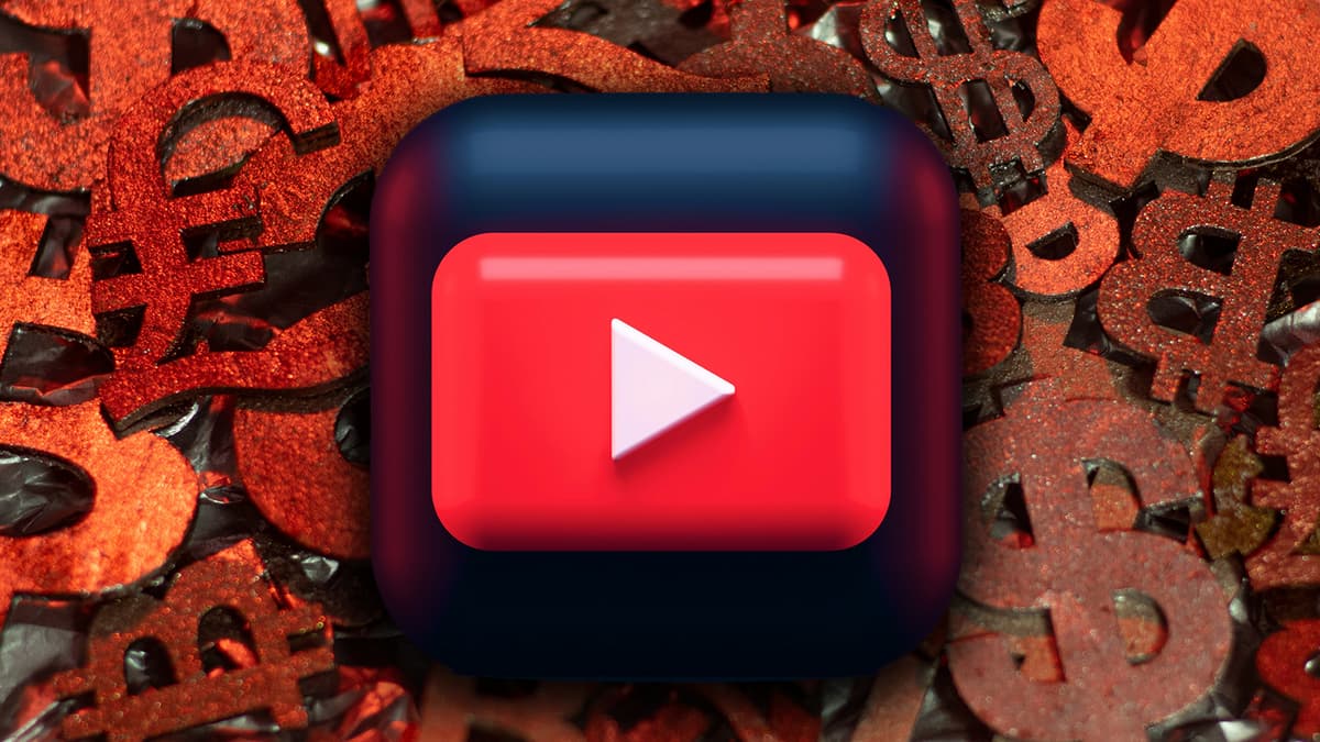 The YouTube logo against a background full of dollar signs.