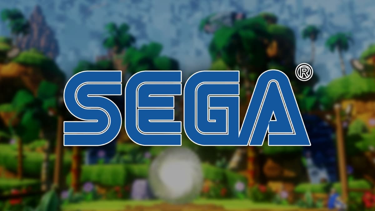 Sega logo on blurred background of sonic frontiers