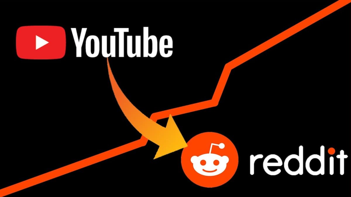 youtube logo with an arrow going to reddit