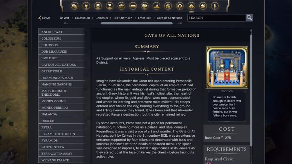 The Gate of All Nations Wonder in Civilization 7