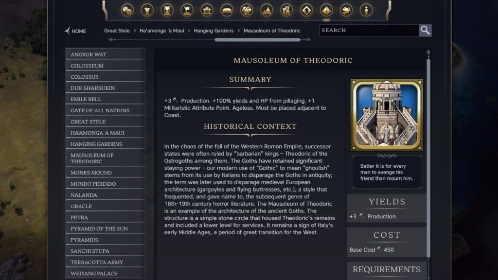 The Mausoleum of Theodoric Wonder in Civilization 7