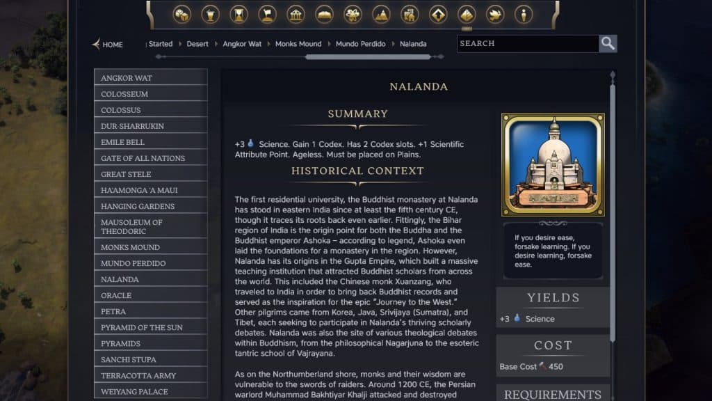 The Nalanda Wonder in Civilization 7