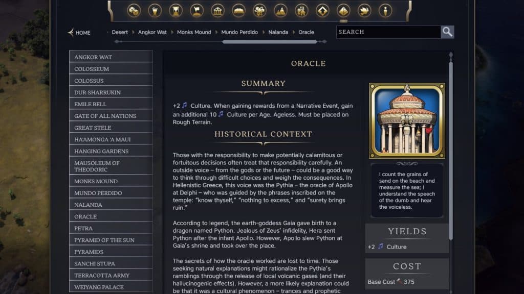 The Oracle Wonder in Civilization 7