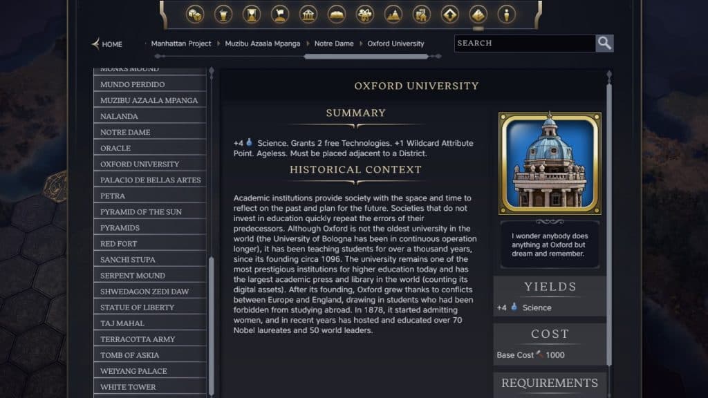 The Oxford University Wonder in Civilization 7