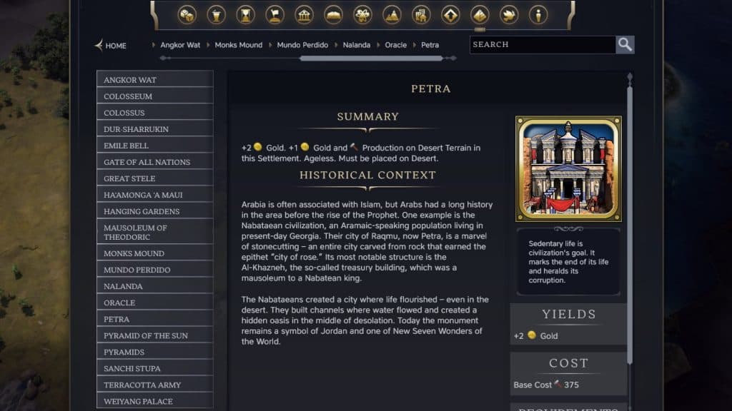 The Petra Wonder in Civilization 7