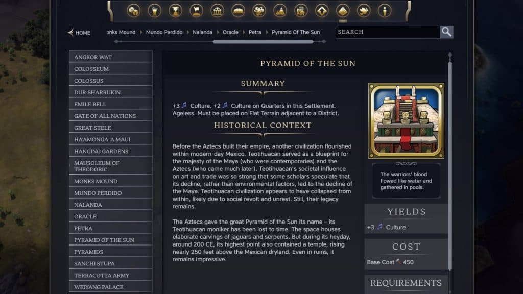 The Pyramid of the Sun Wonder in Civilization 7