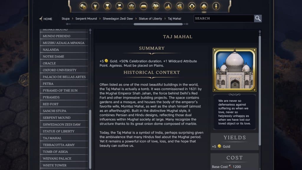 The Taj Mahal Wonder in Civilization 7