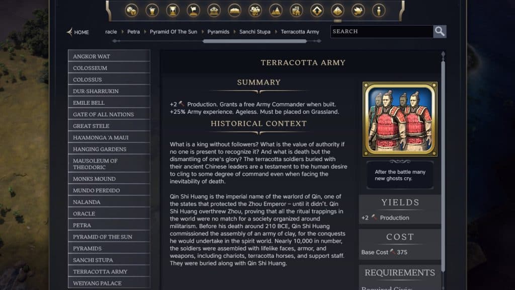 The Terracotta Army Wonder in Civilization 7