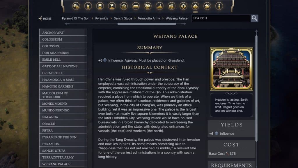 The Weiyang Palace Wonder in Civilization 7