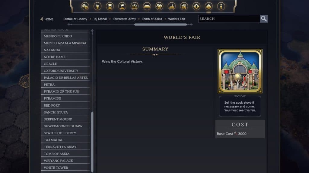 The World's Fair Wonder in Civilization 7