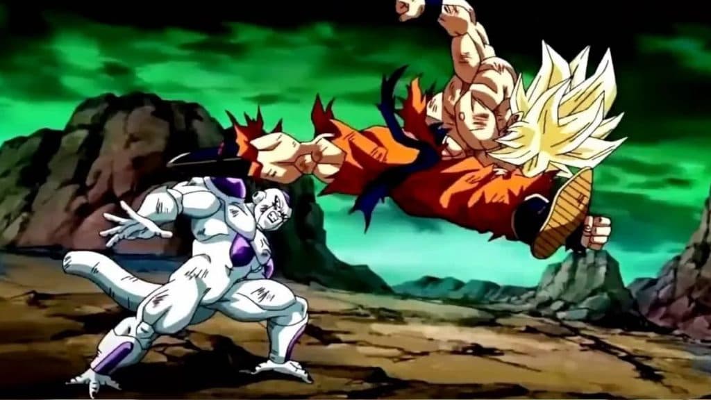 Goku kicks at Frieza