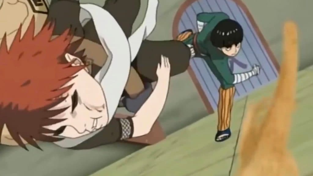 Rock Lee punches Gaara