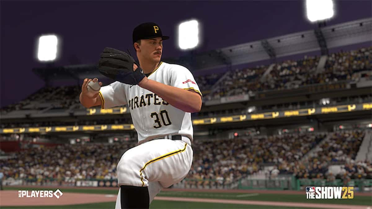 Paul Skenes pitching during an MLB The Show 25 game