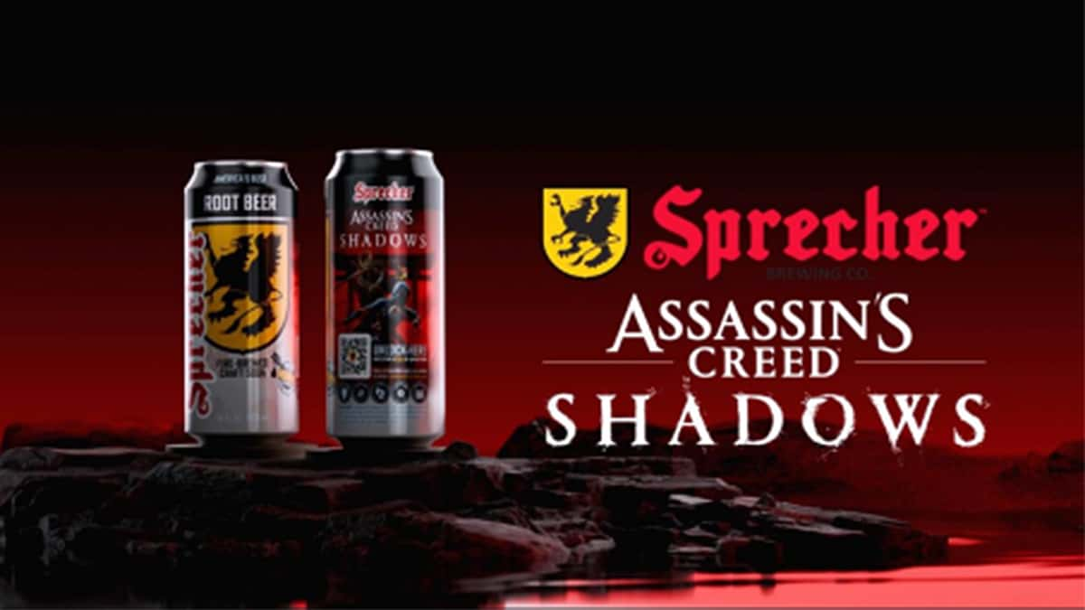 Sprecher's official root beer can in association with Assassin's Creed Shadows.