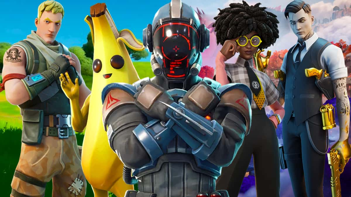 Iconic Fortnite characters from different chapters and seasons in its history.