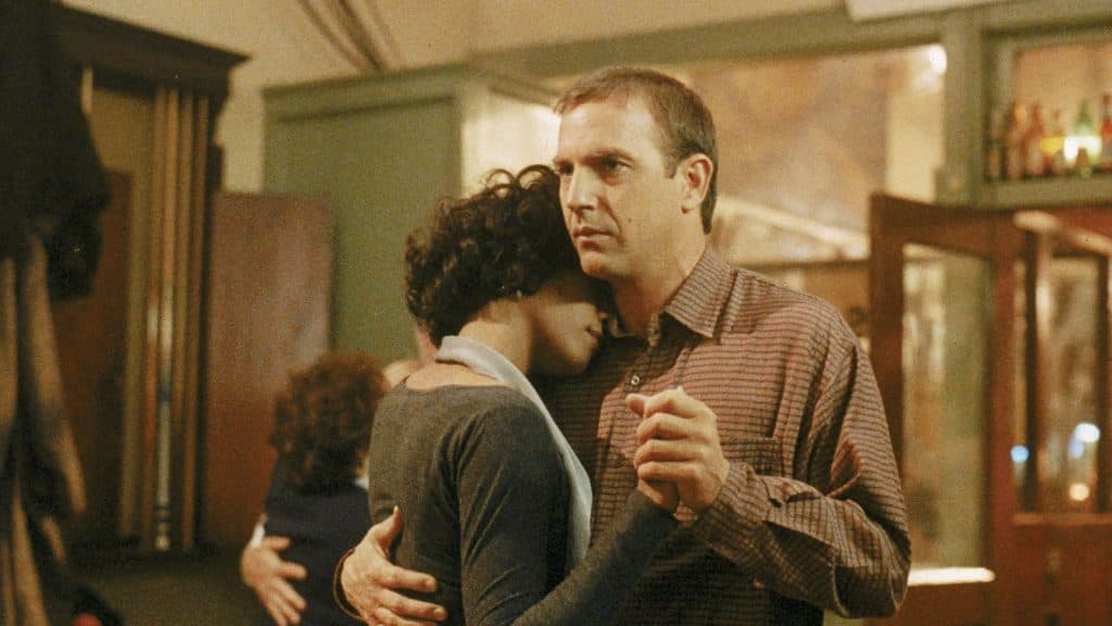 Kevin Costner and Whitney Houston dancing in The Bodyguard