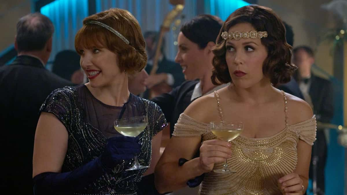 Elizabeth and a partygoer in When Calls the Heart Season 12