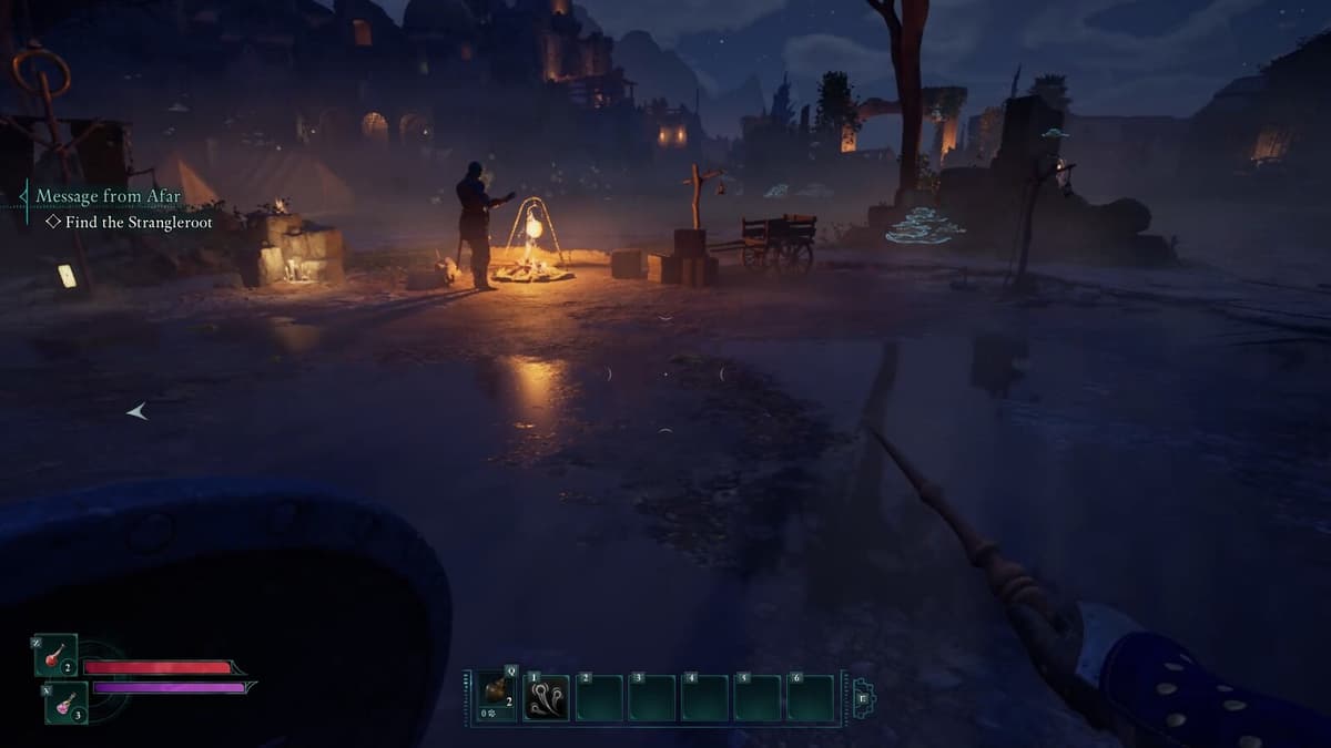 The campfire in Avowed where recipes are cooked