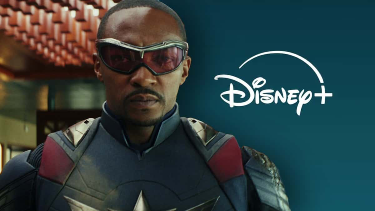 Sam Wilson in Captain America: Brave New World and the Disney Plus logo