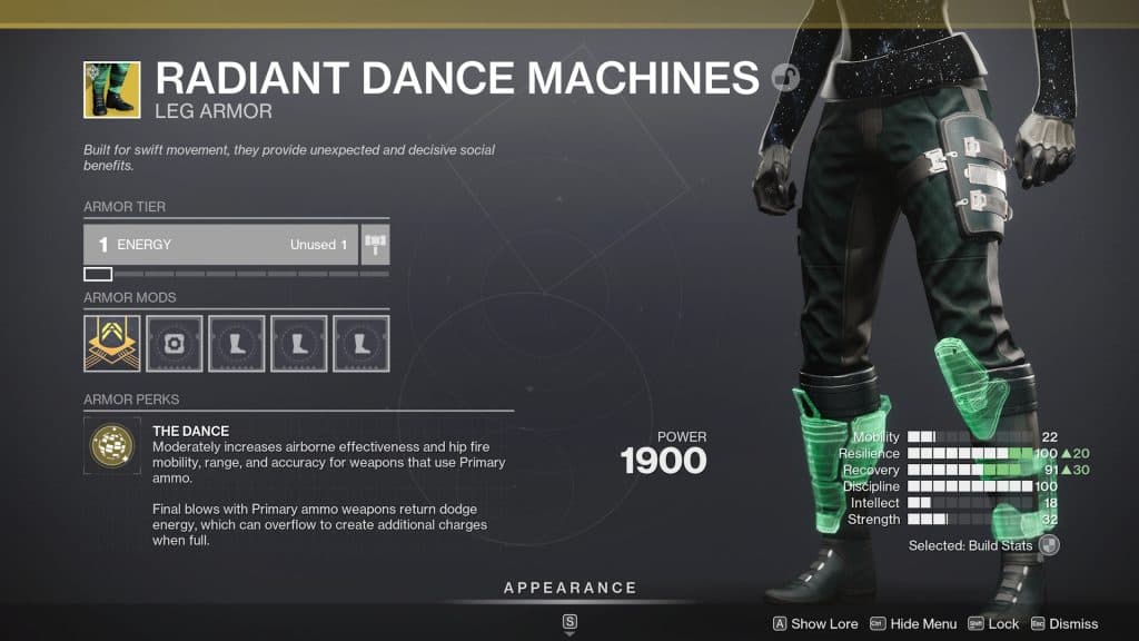 The Radiant Dance Machines exotic in Destiny 2.