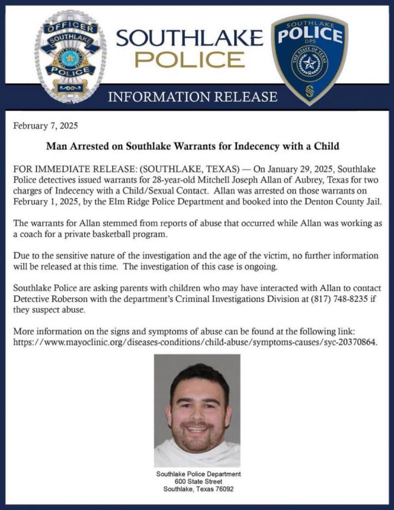 Southlake Police information release on NorCal Mitch arrest